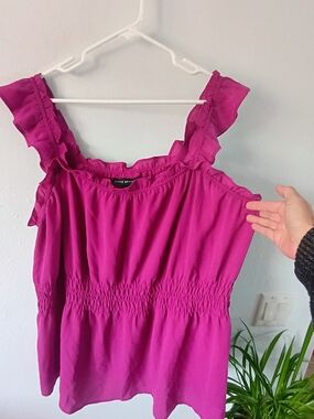 Lane Bryant 24 NWT Fuchsia Ruffle Off Shoulder Smocked Blouse Pink Plus Size Top